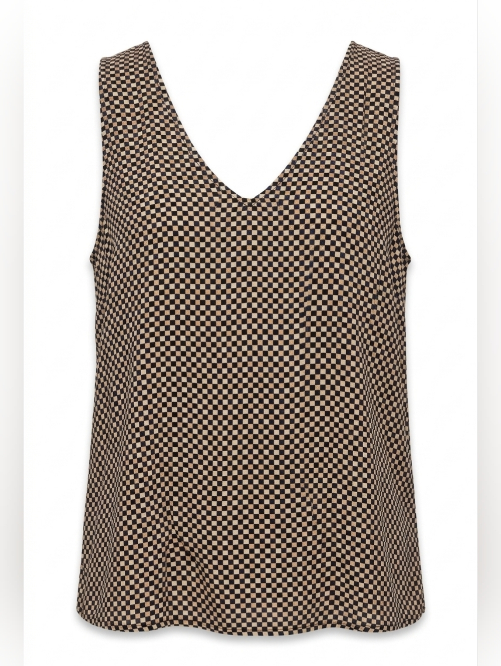 Ganni Black and Cream Checkered Sleeveless Top.